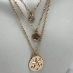 Lilly Pulitzer Triple Strand Gold Sand Dollar Charm Necklace NWT
